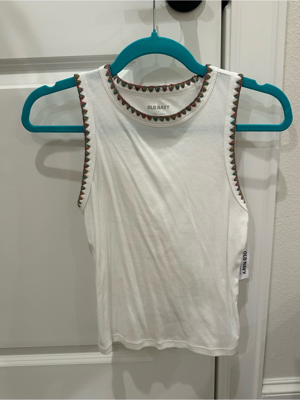 Old Navy White Tank with Multicolor Zigzag Trim